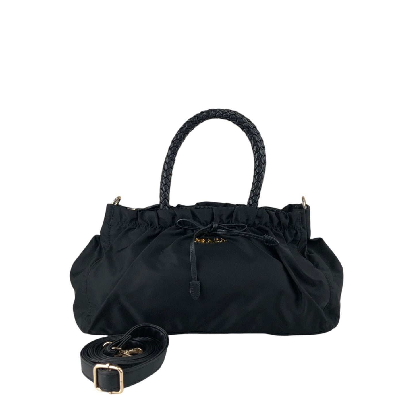 PRADA Logo Ribbon Motif Two-way Handbag Shoulder bag Black Vintage sc4cff