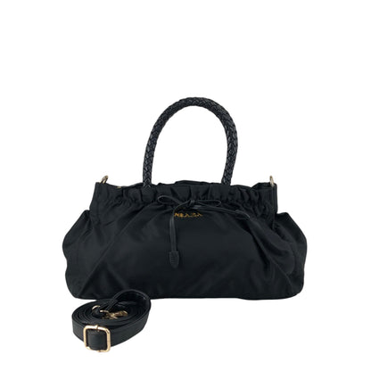 PRADA Logo Ribbon Motif Two-way Handbag Shoulder bag Black Vintage sc4cff