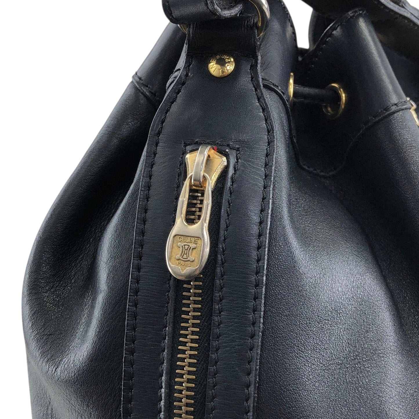 CELINE GancinivDrawstring Shoulder bag Black Vintage z78ygt
