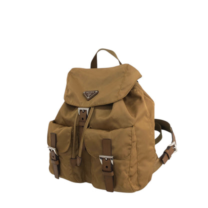 PRADA Tessuto Triangle Logo Double Pocket Backpack Beige Vintage rb8azz