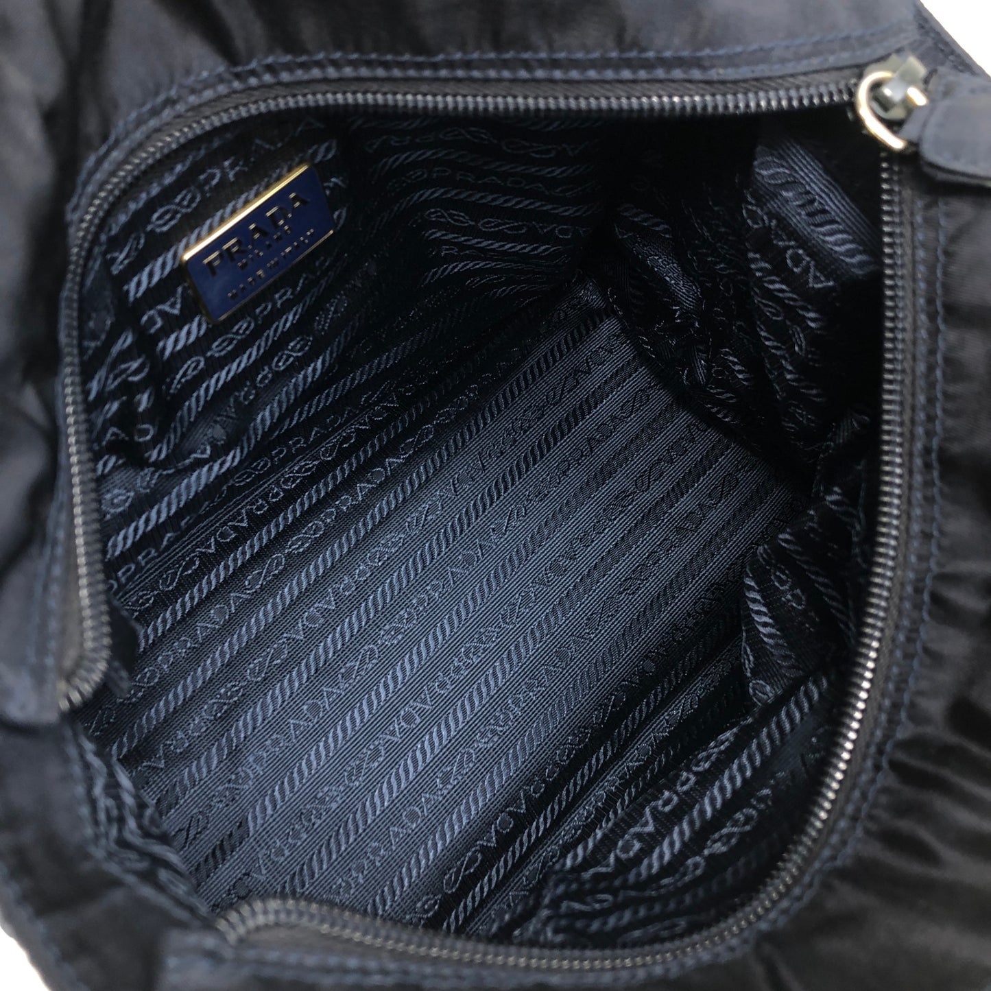 PRADA Triangle Logo Metal Handle Handbag Navy Vintage 5c4zz4