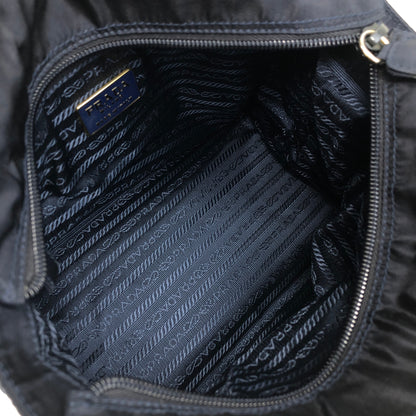 PRADA Triangle Logo Metal Handle Handbag Navy Vintage 5c4zz4