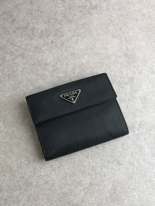 PRADA Tessuto Triangle Logo Folded Wallet Black Vintage 5se6i2