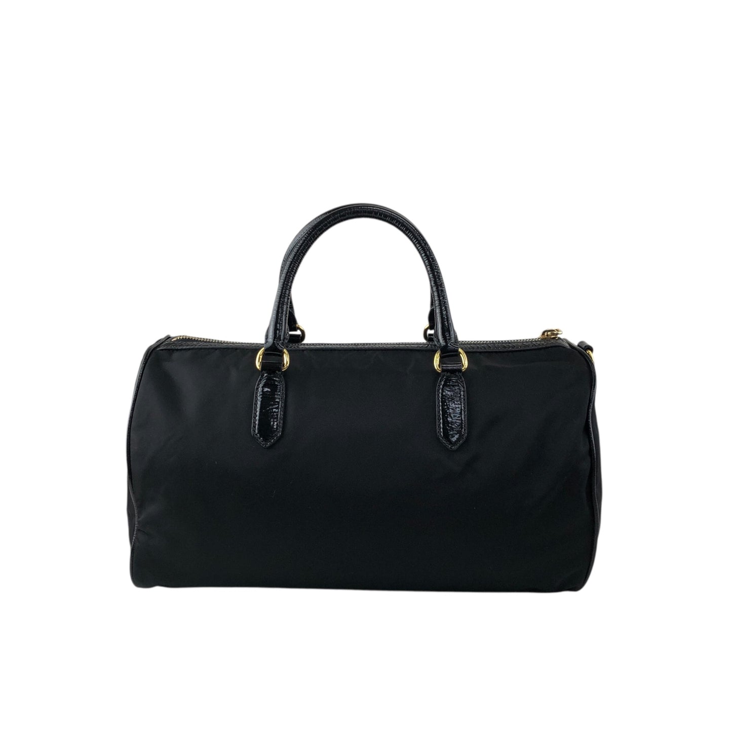 PRADA Logo Handbag Boston bag Black Vintage czrvv6