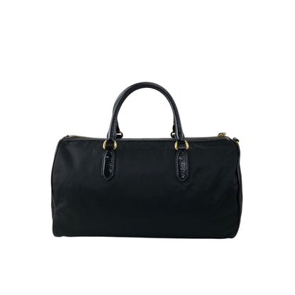 PRADA Logo Handbag Boston bag Black Vintage czrvv6