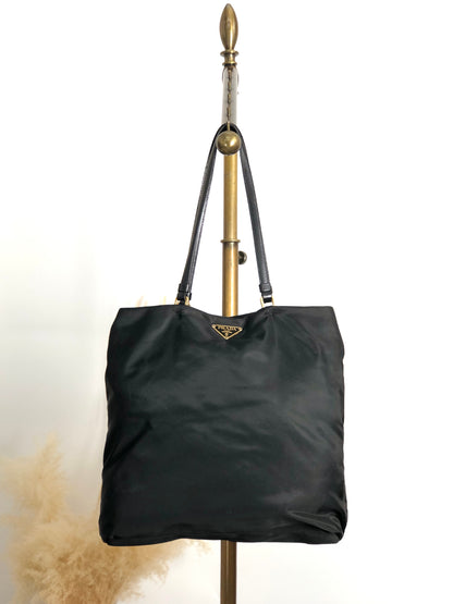 PRADA Tessuto Triangle Logo Handbag Totebag Black Vintage p8z2vd