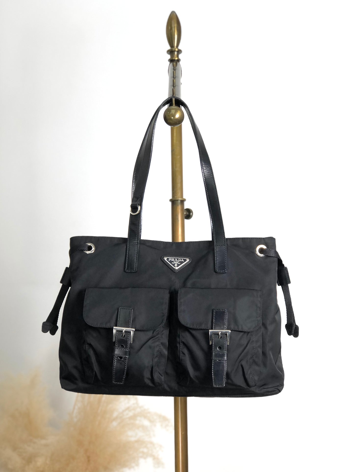 PRADA Triangle Logo Front Buckle  Totebag Black Vintage 7sstfx