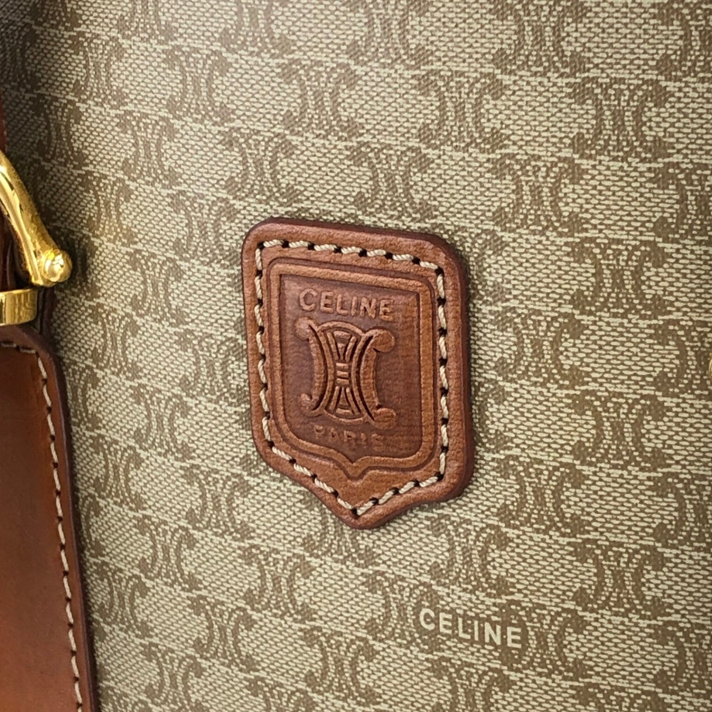 CELINE Macadam Blason Shoulder bag Totebag Beige Vintage arbnmz