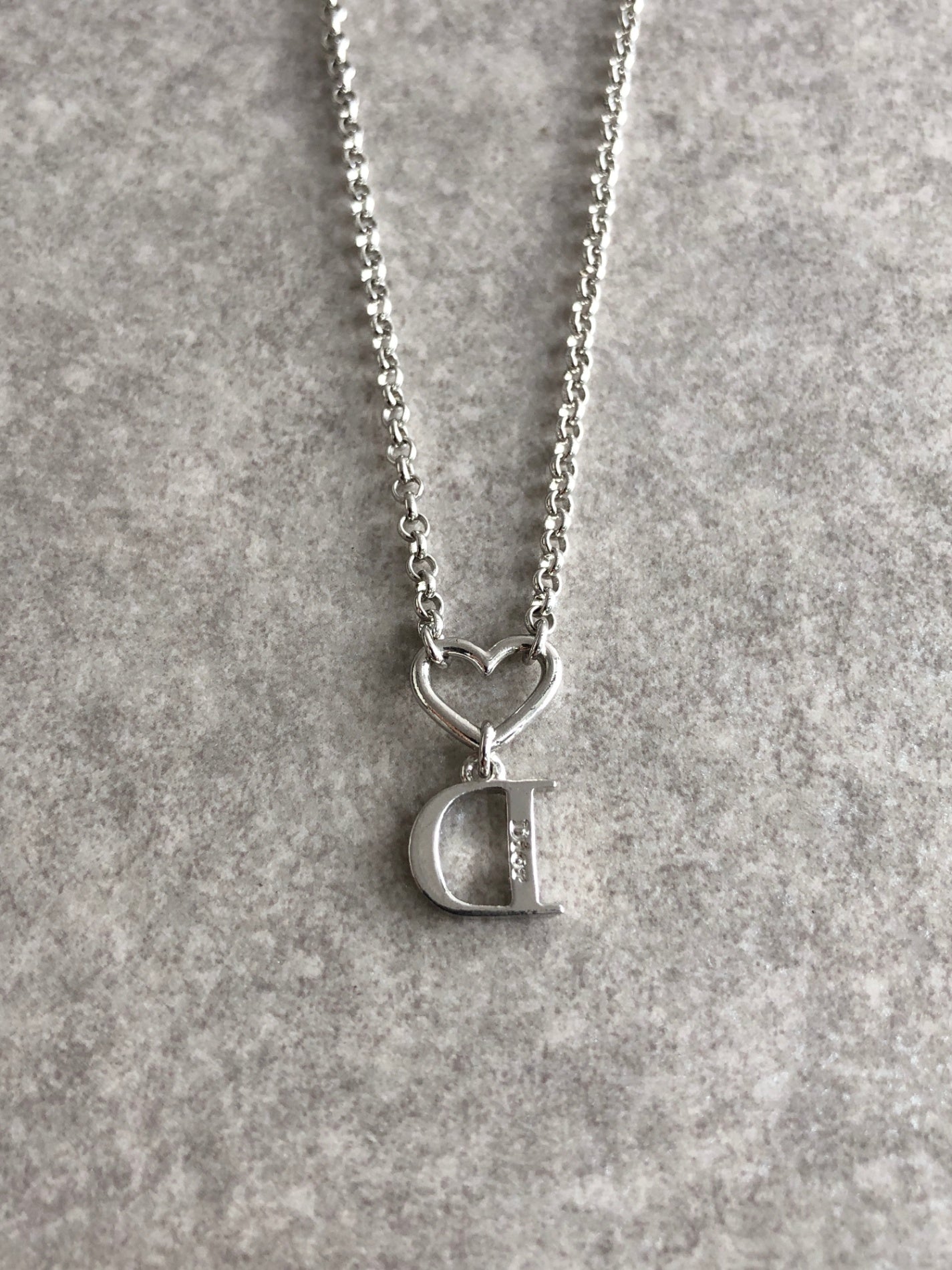 Christian Dior Heart Motif Necklace Silver Vintage i8mpxg