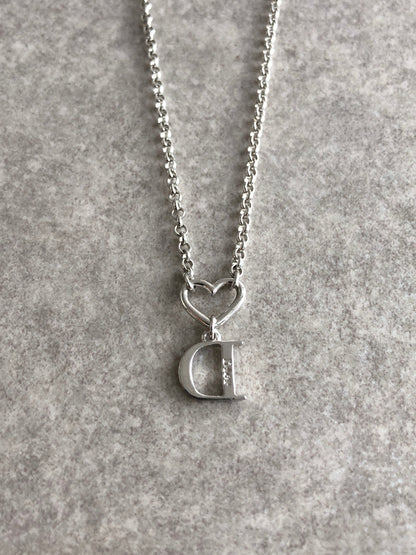 Christian Dior Heart Motif Necklace Silver Vintage i8mpxg
