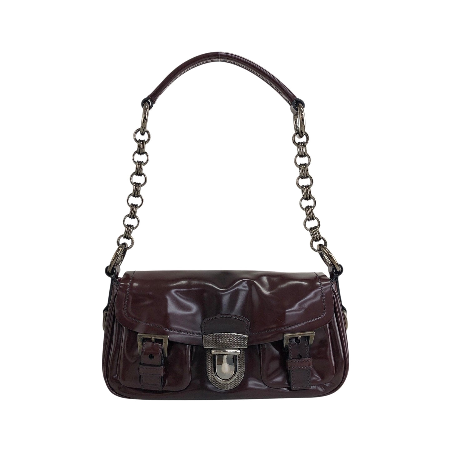 PRADA 前扣單肩包 棕色 復古 j5mn5d