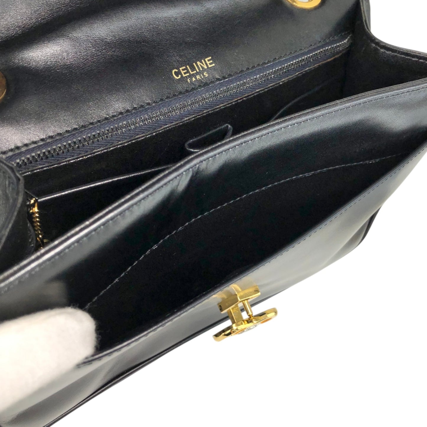 CELINE Blason Chain Shoulder bag Black Vintage gpayic