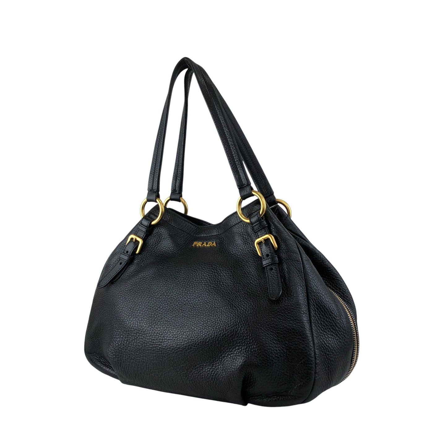 PRADA Logo Handbag Black BR4085 Vintage 3hvhgg