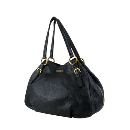 PRADA Logo Handbag Black BR4085 Vintage 3hvhgg