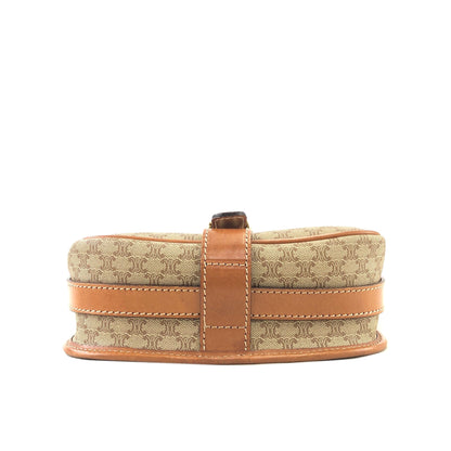 CELINE Macadam Blason Front Buckle Leather Shoulder bag Beige Vintage krifsw