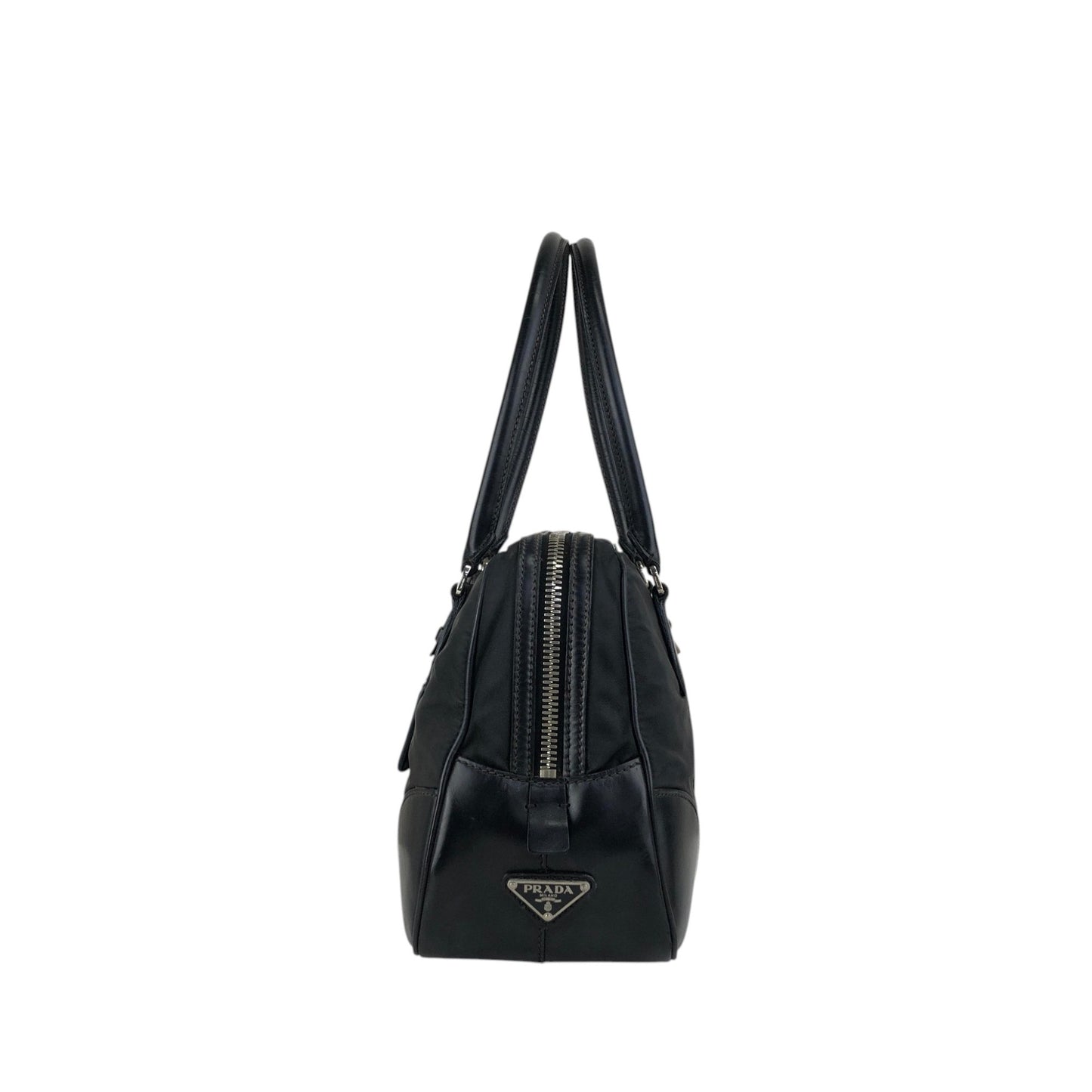 PRADA Tessuto Triangle Logo Small Boston bag Handbag Black Vintage vv4j5d