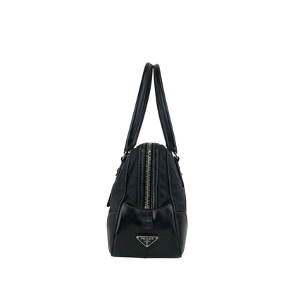 PRADA Tessuto Triangle Logo Small Boston bag Handbag Black Vintage vv4j5d