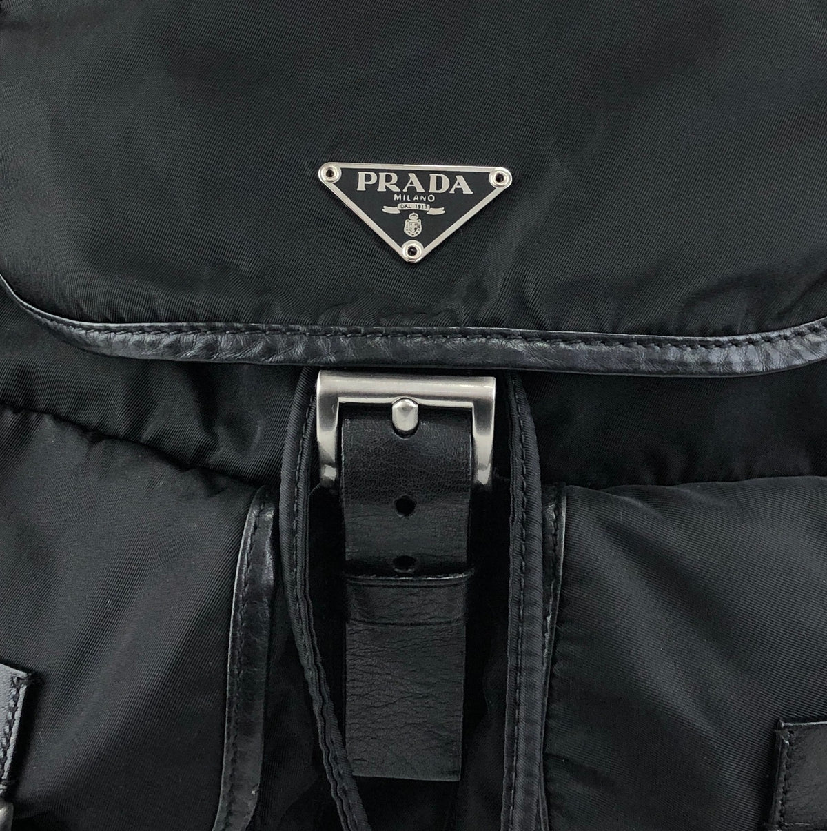 PRADA Tessuto Triangle Logo Double Pocket  Backpack Black Vintage cz4rjs
