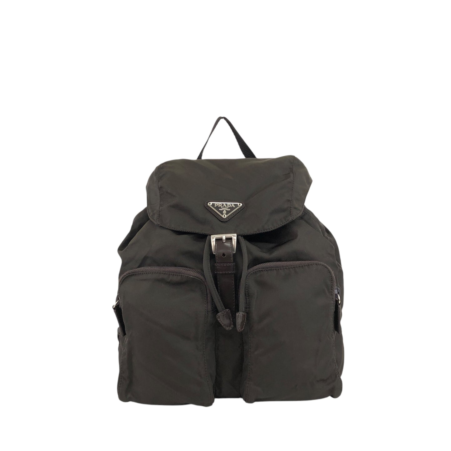 PRADA Triangle Logo Double Pocket Backpack Brown Vintage 65znig