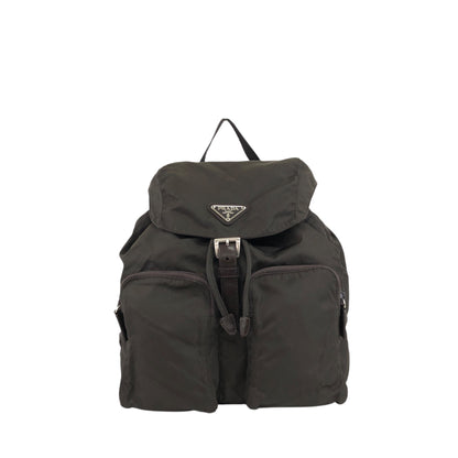 PRADA Triangle Logo Double Pocket Backpack Brown Vintage 65znig