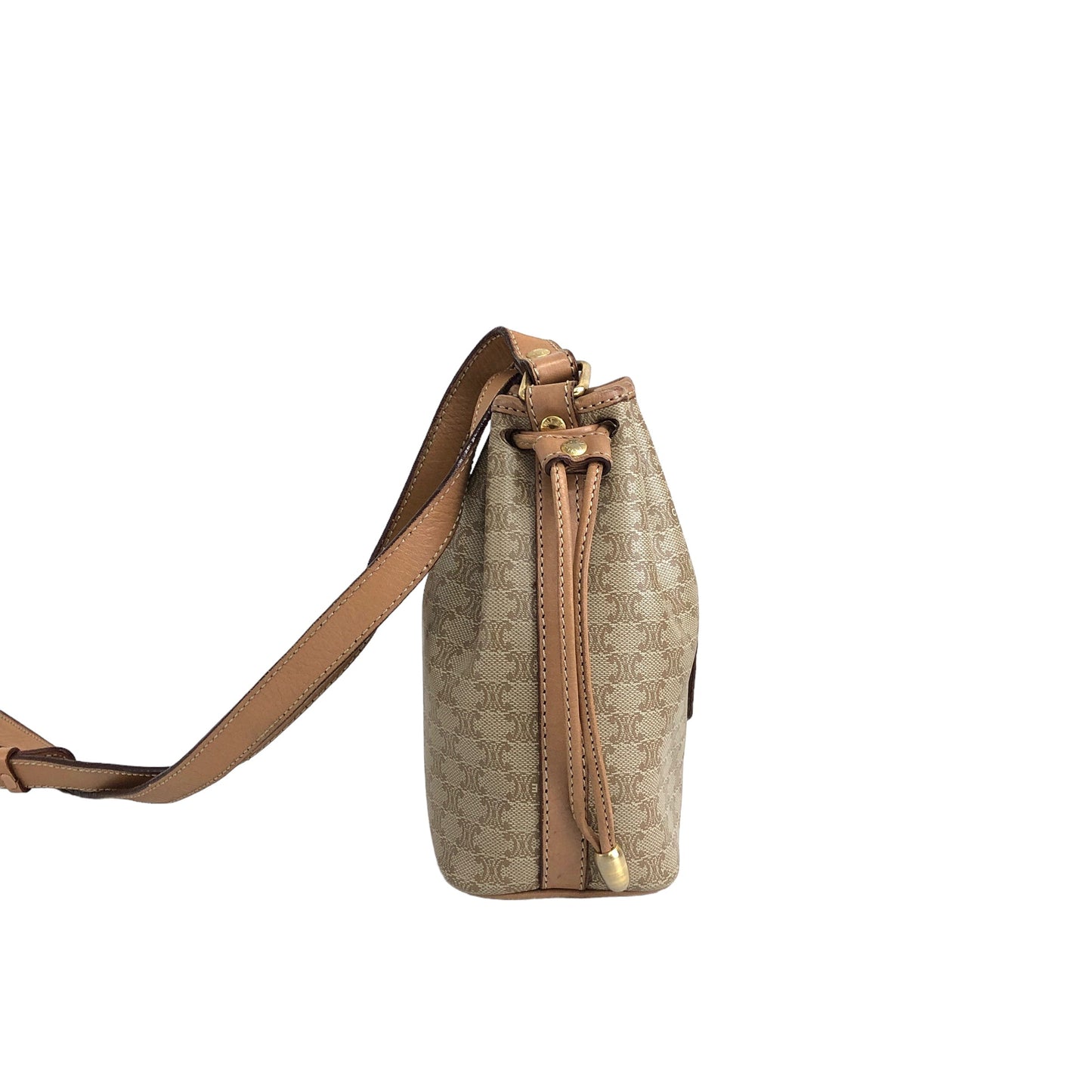 CELINE Macadam Blason Drawstring Small Shoulder bag Beige Vintage k56rng