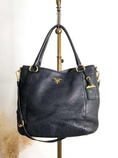 PRADA Logo Two-way Handbag Shoulder bag Black Vintage yhj7uy