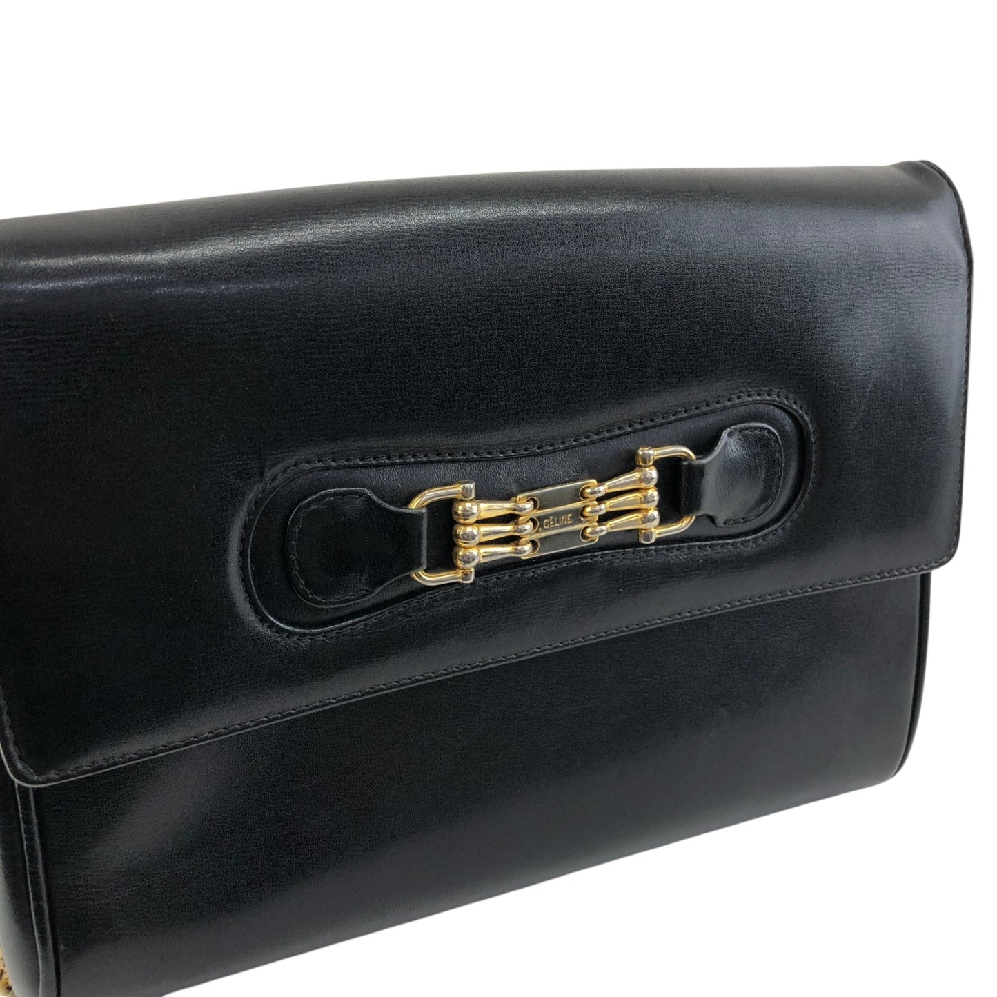 CELINE Blason Horse Bit Chain Shoulder bag Black Vintage zstzja