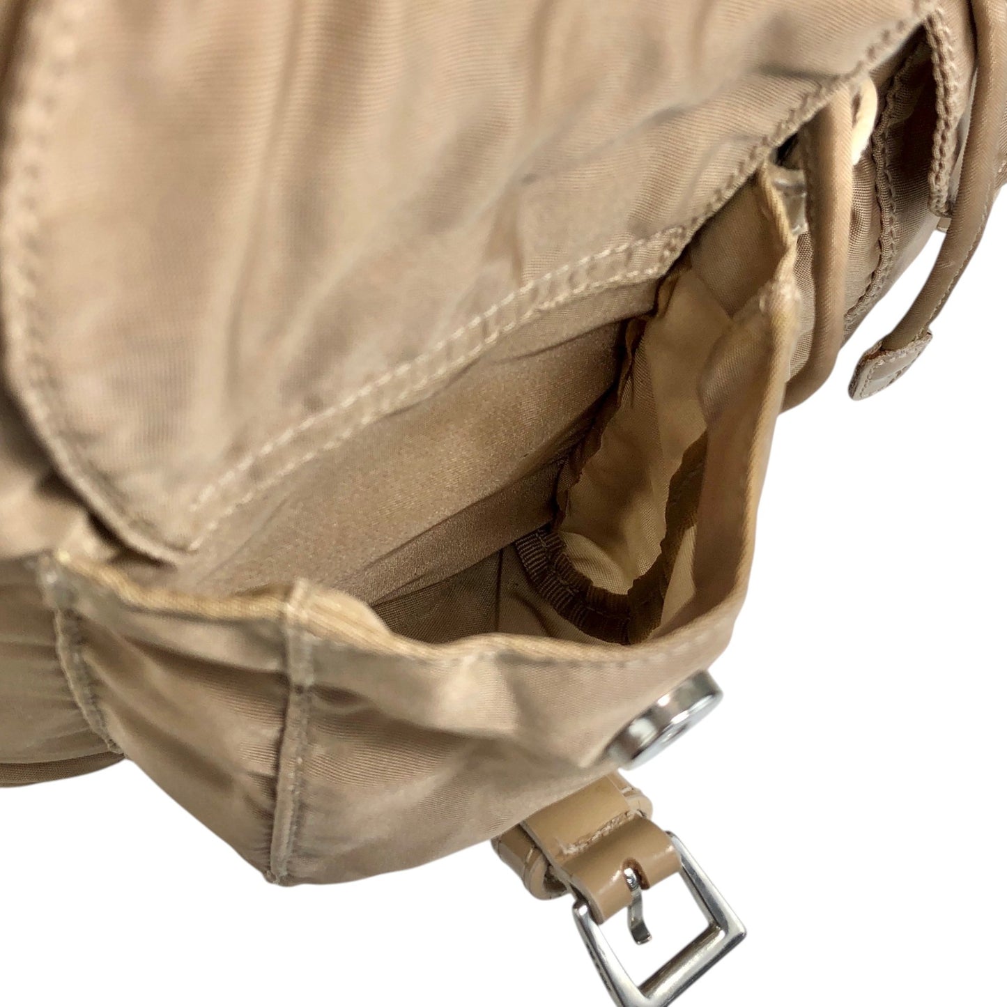 PRADA Tessuto Triangle Logo Double Pocket Backpack Beige Vintage nhc32x