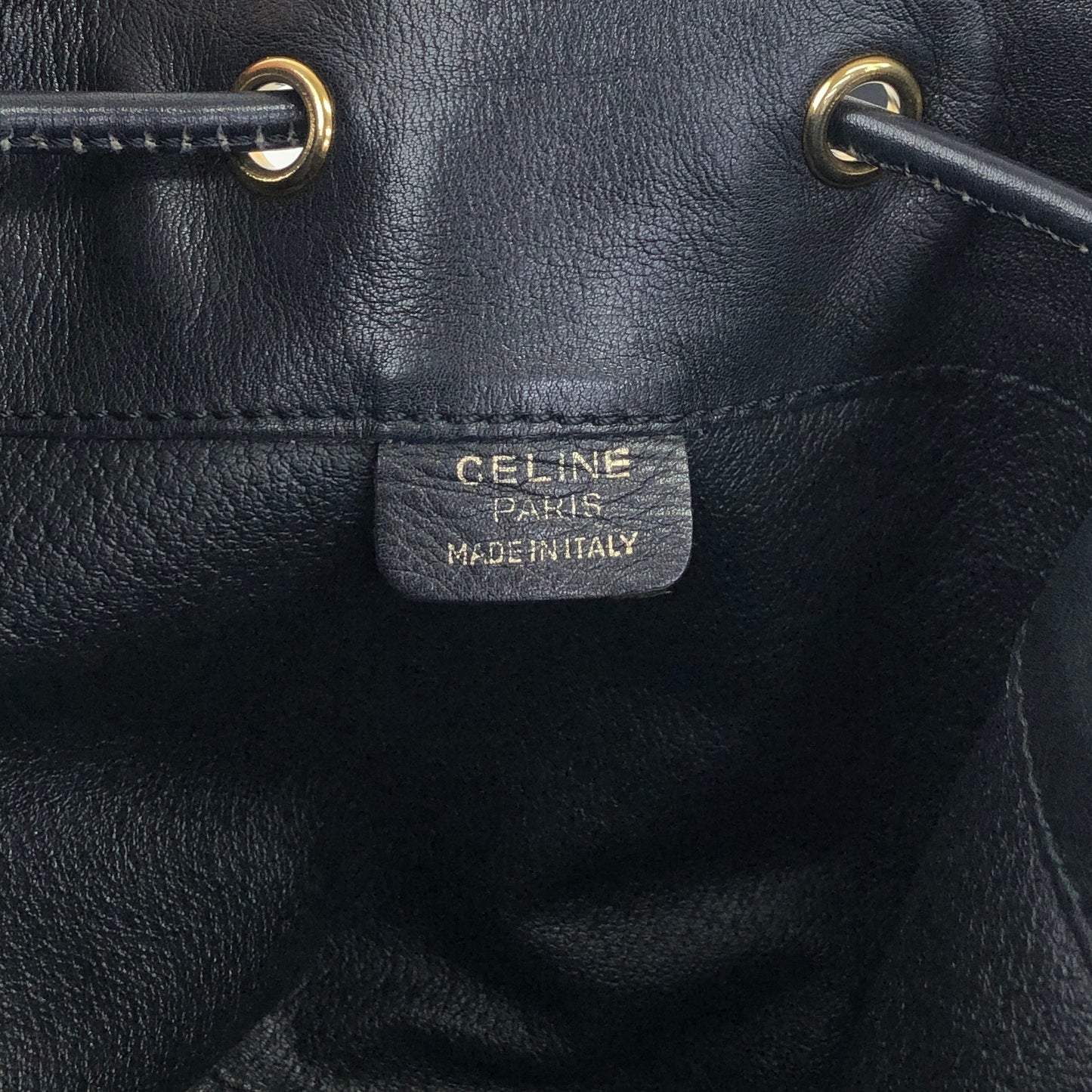 CELINE Gancini Drawstring Shoulder bag Black Vintage 4g3rt5