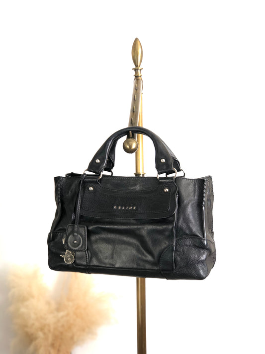 CELINE Horse Carriage Logo Handbag Black Vintage v5s4uu