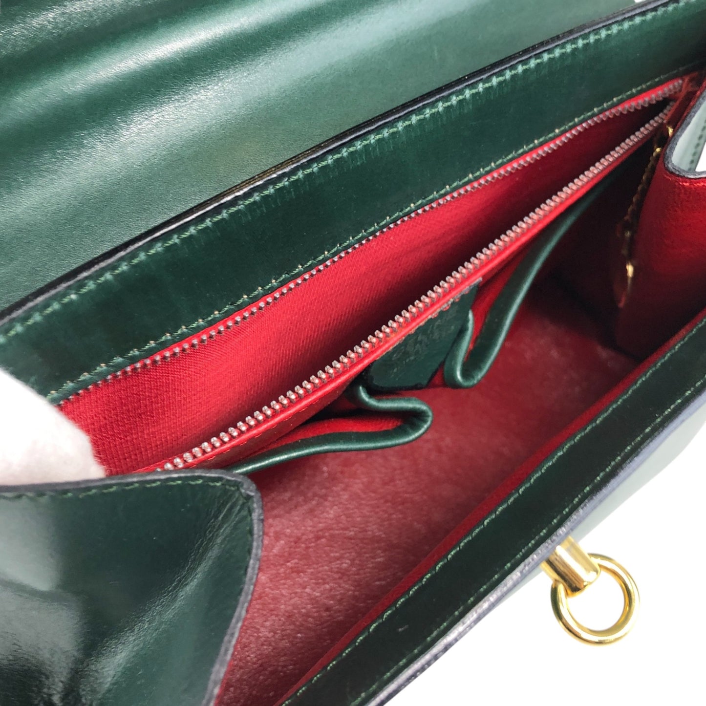 CELINE Gancini Handbag Dark Green Vintage sxajh2