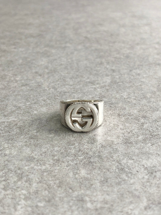 GUCCI Interlocking Ring Silver 925SILVER Vintage 3s6yb3
