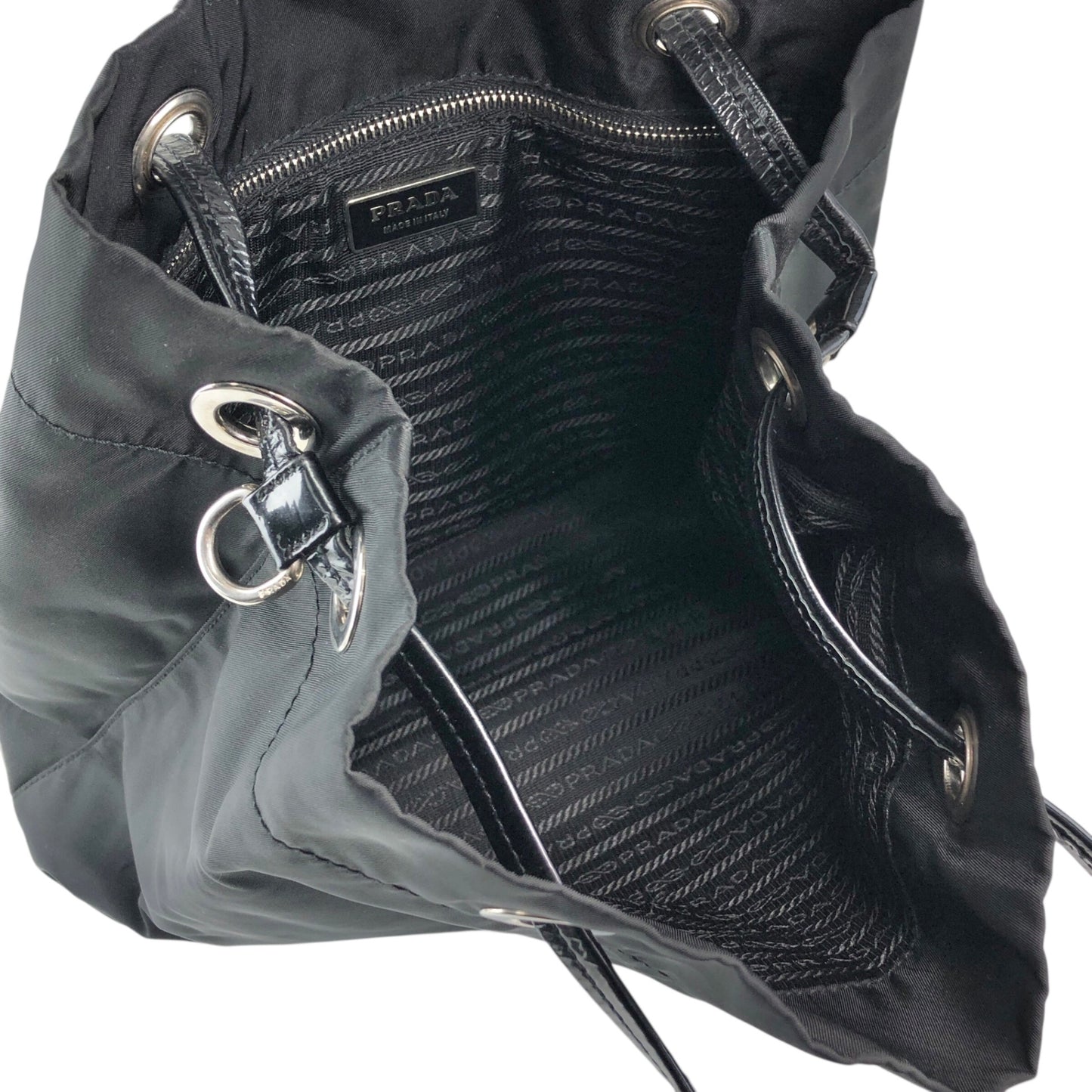 PRADA Tessuto Triangle Logo Drawstring Handbag Totebag Black Vintage 8y7i6t