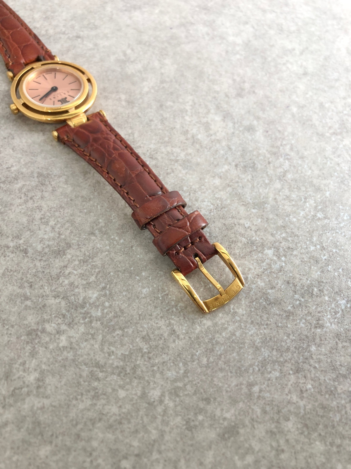CELINE MARPLE Triomphe Quartz Watch Pink×Brown Vintage u3g646