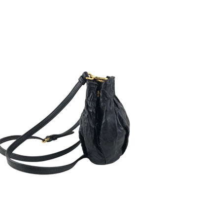 PRADA Logo Drawstring Shoulder bag Black Vintage 4zjm5c