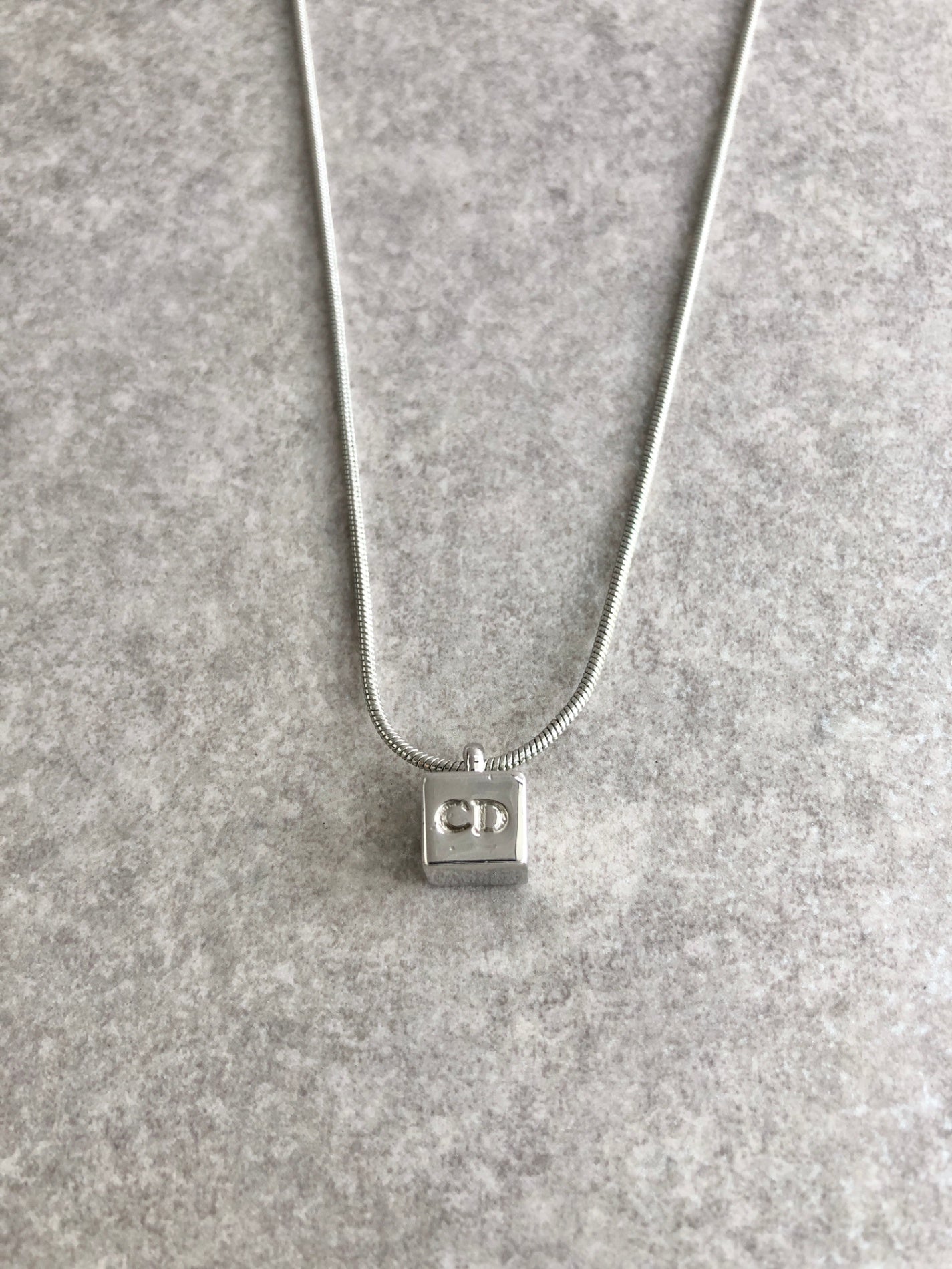 Christian Dior CD Logo Necklace Silver Vintage 78xusc