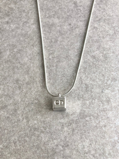 Christian Dior CD Logo Necklace Silver Vintage 78xusc