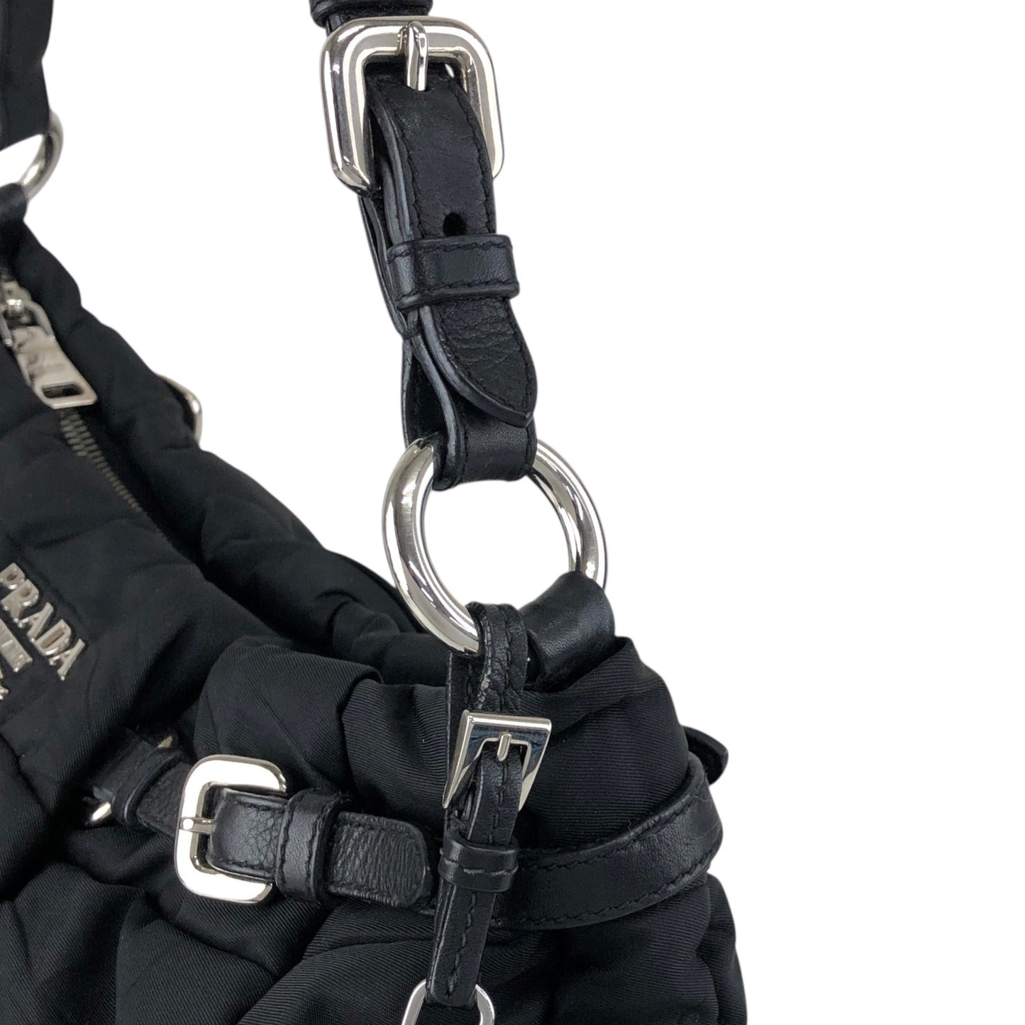 PRADA Logo Shoulder bag Hobobag Black Vintage kut77d