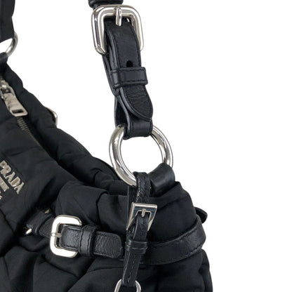 PRADA Logo Shoulder bag Hobobag Black Vintage kut77d