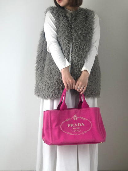 PRADA Canapa Logo Canvas Handbag Pink Vintage tutc24