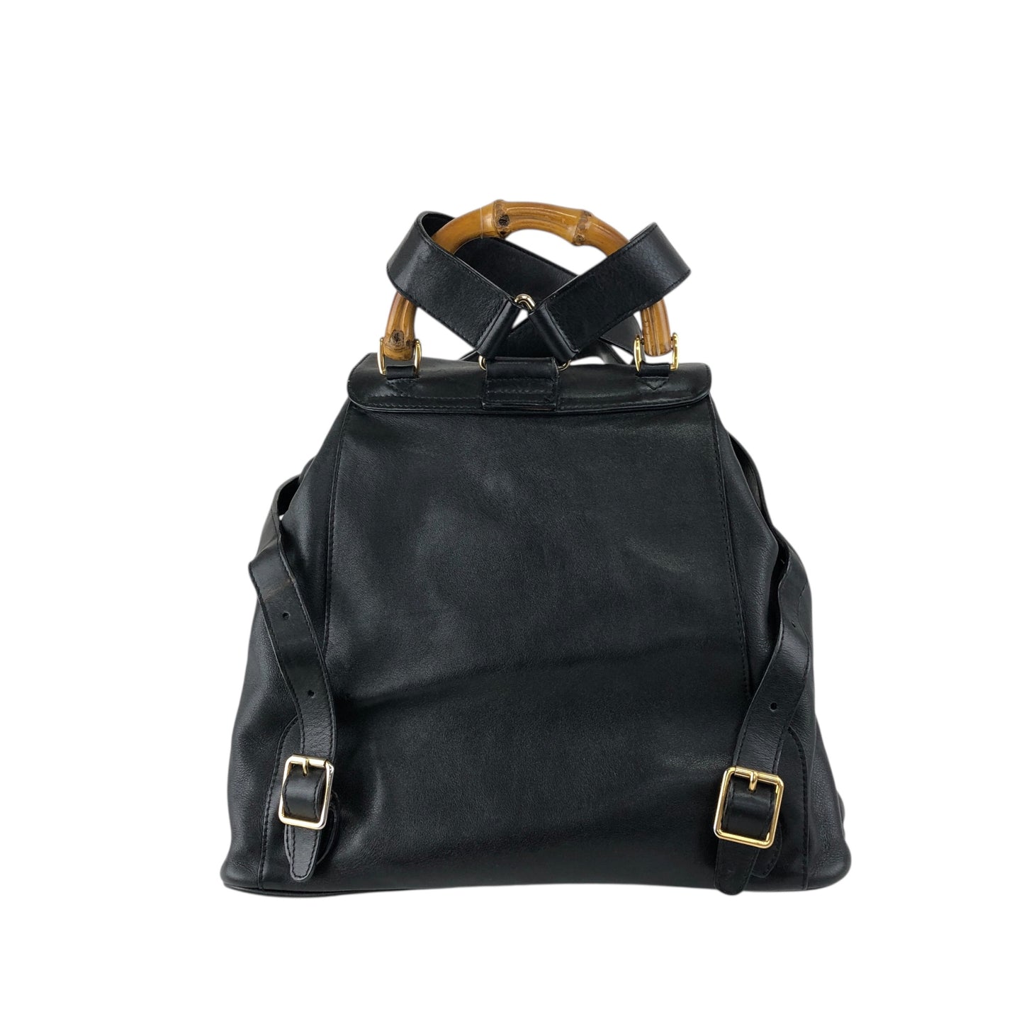 GUCCI Bamboo Front Buckle Backpack Black Vintage gaic2f