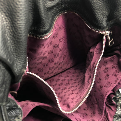 LOEWE Anagram Logo Motif Embossed Tassel Leather Drawstring Shoulder bag Black Vintage xpf265