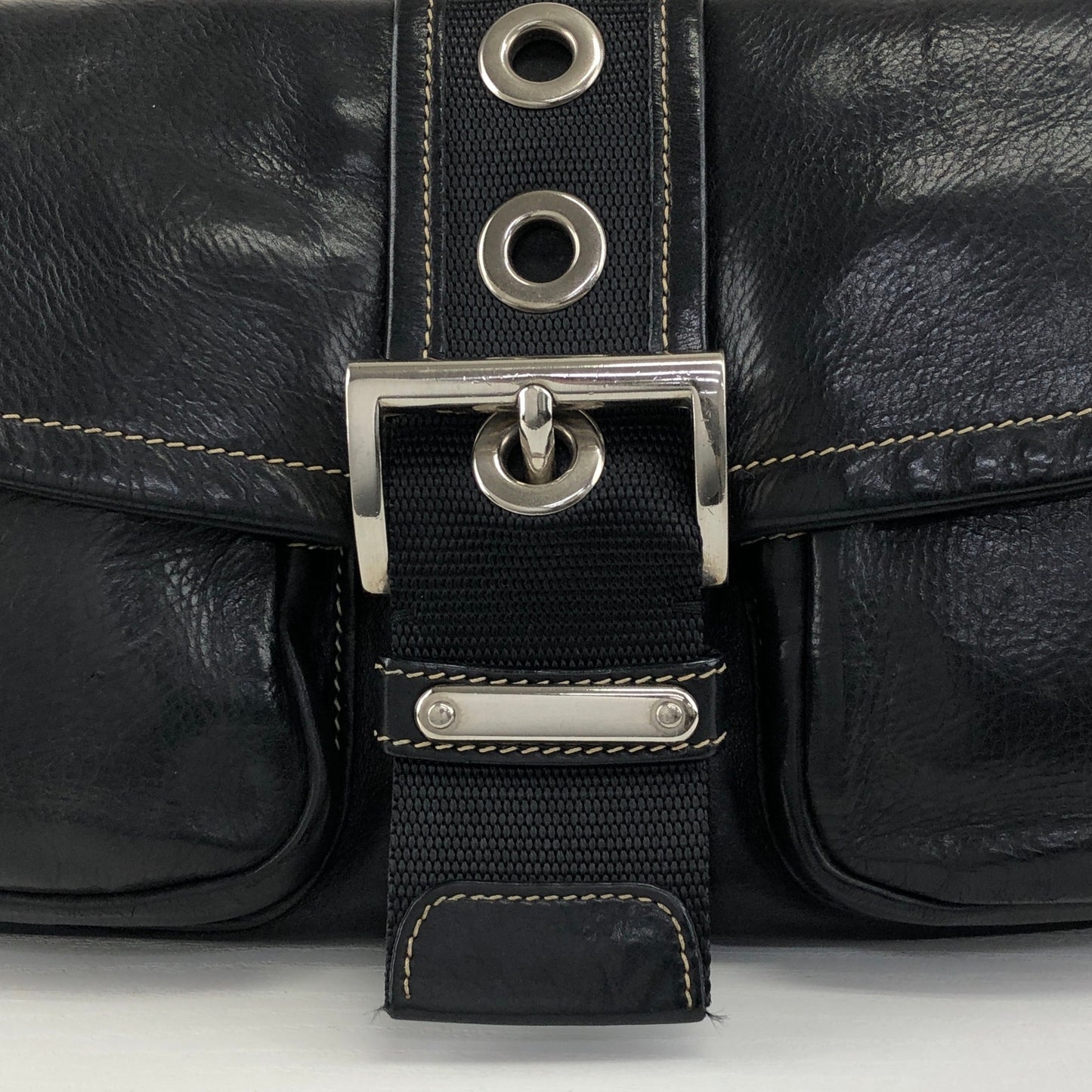 PRADA Triangle Logo Double Pocket Shoulder bag Black Vintage 5hm2yf