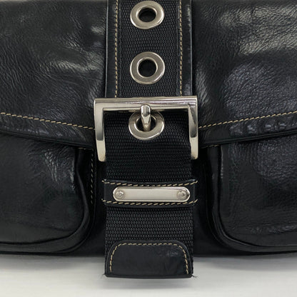 PRADA Triangle Logo Double Pocket Shoulder bag Black Vintage 5hm2yf