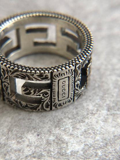 GUCCI Logo Motif Ring Silver Vintage cat5ma