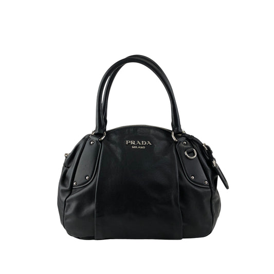 PRADA Logo Handbag Black Vintage w6ty5k