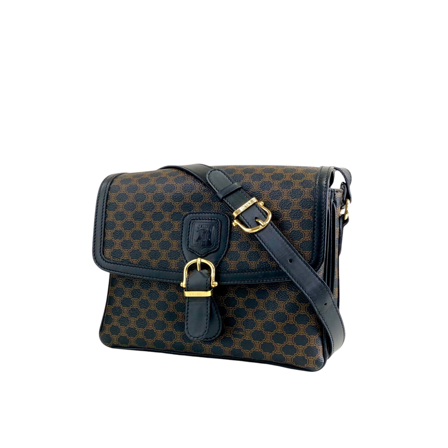 CELINE Macadam Front Buckle Shoulder bag Black Vintage n5nr8t
