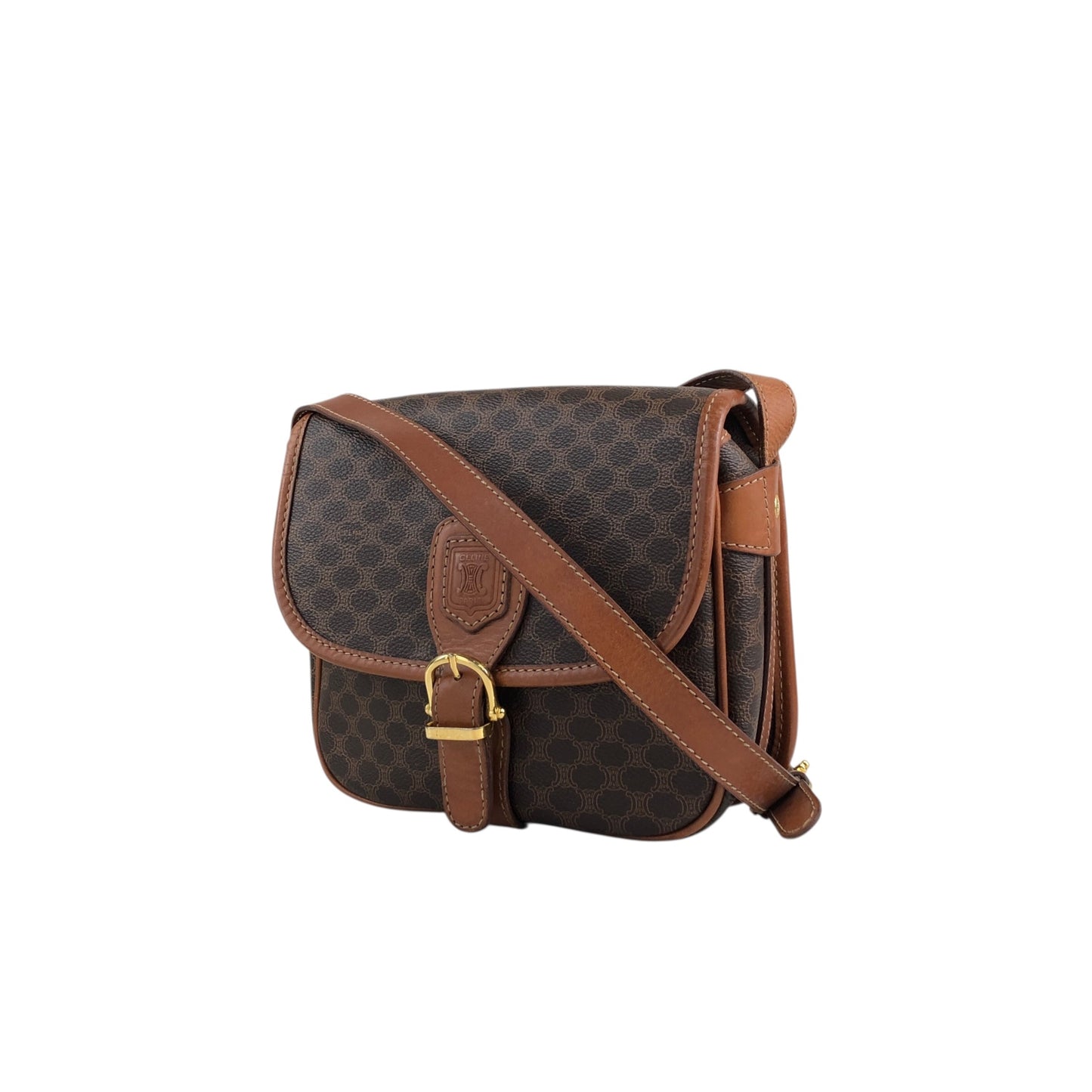 CELINE Macadam Blason Front Buckle Shoulder bag Brown Vintage v3jfnr