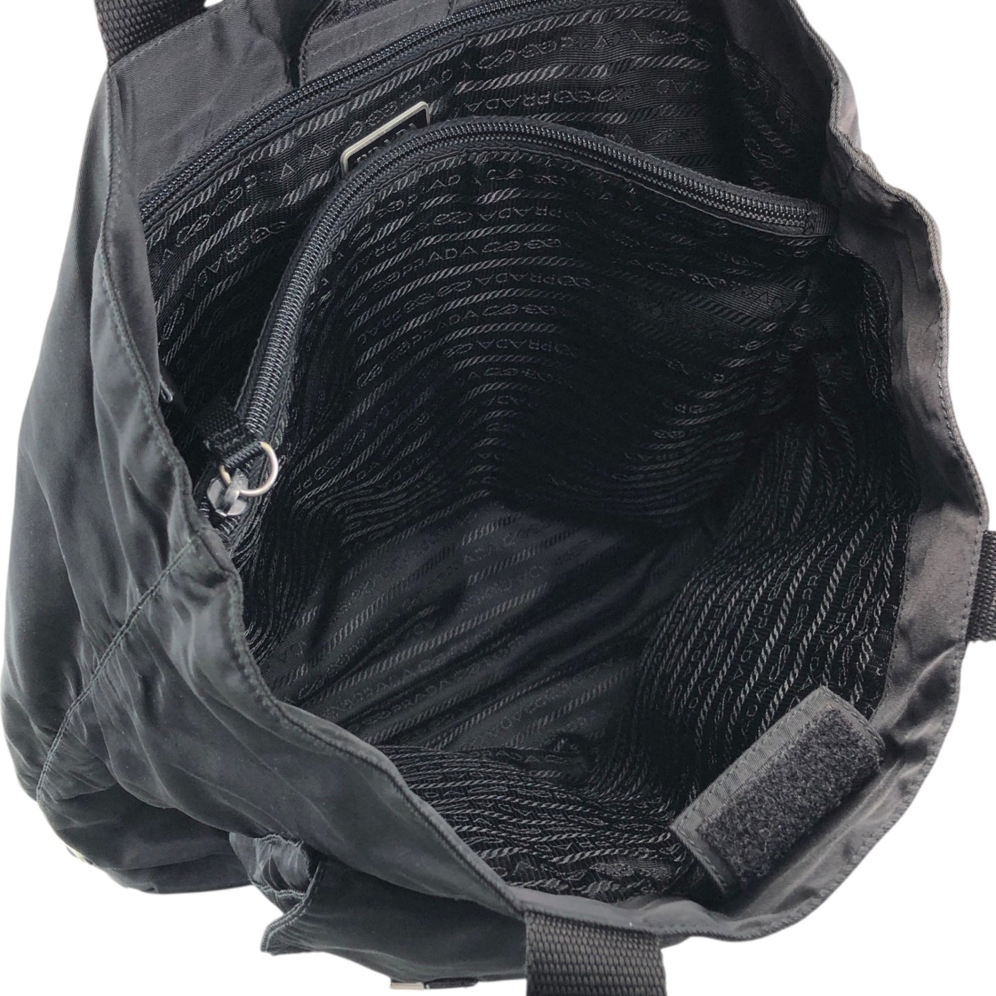 PRADA Tessuto Triangle Logo Double Pocket Totebag Black Vintage ui25rj