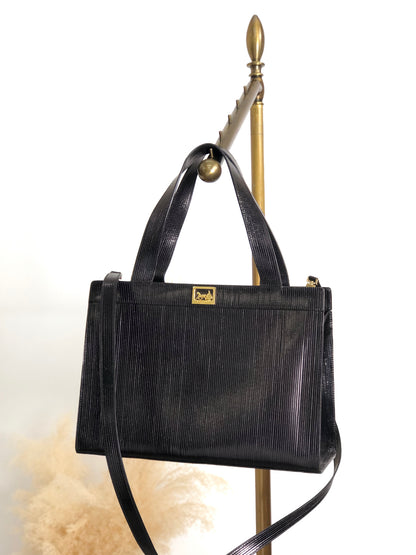 CELINE Horse Carriage Two-way Handbag Shoulder bag Black Vintage 3v3pu8